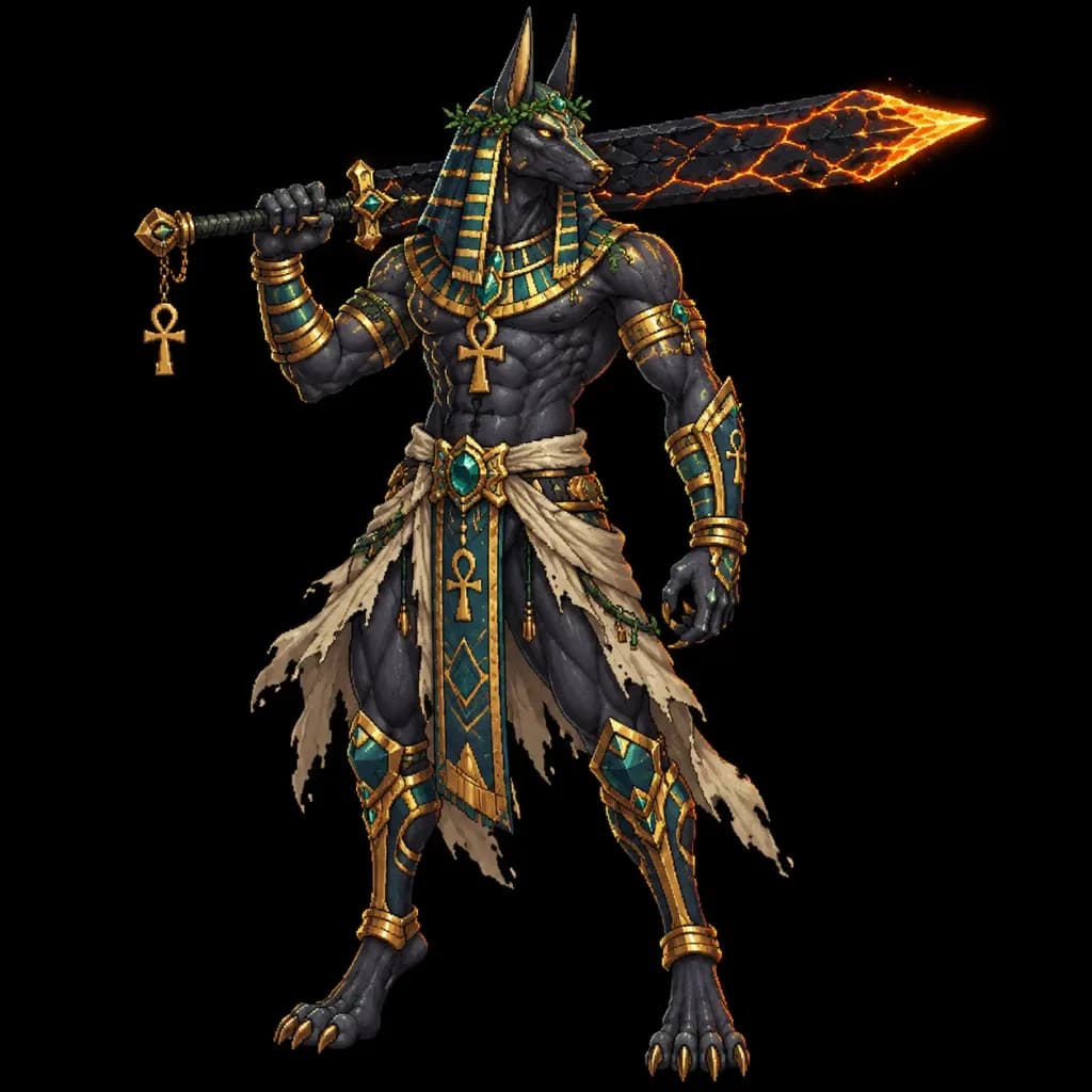 Pixel Art Anubis God Warrior