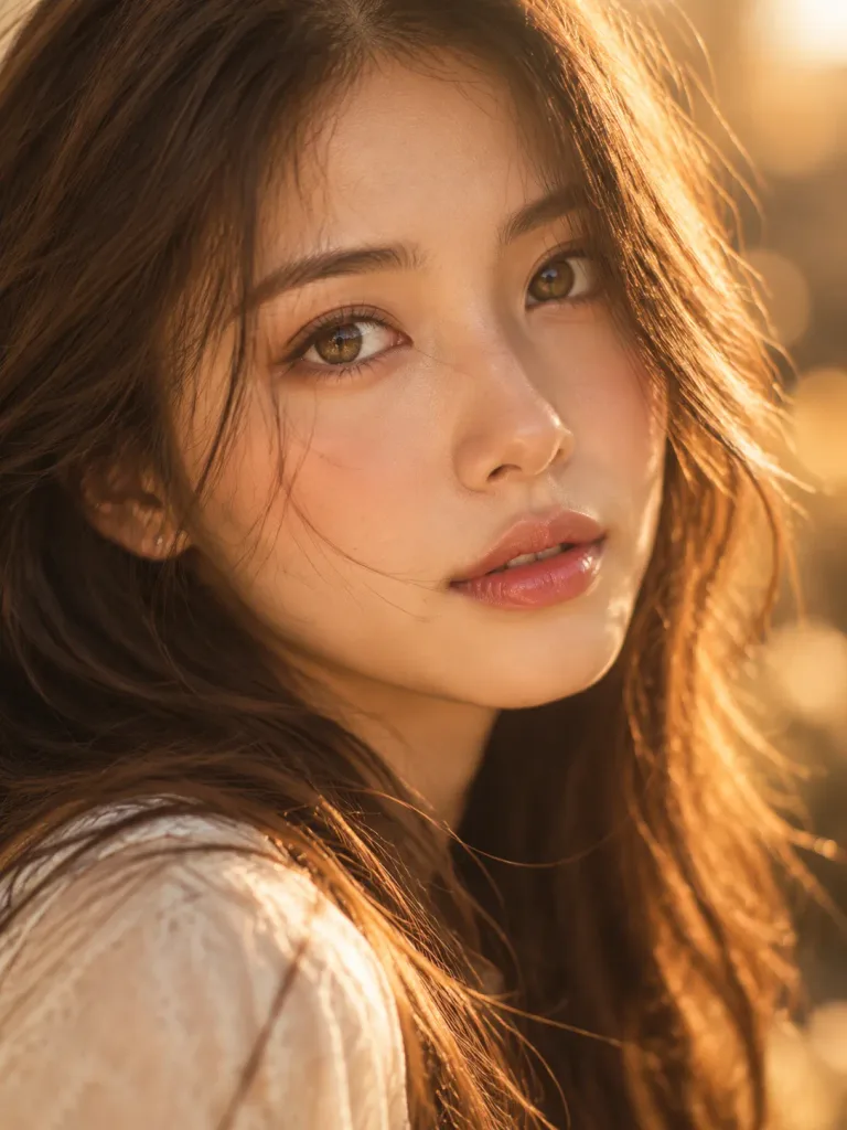 ゴールデンアワーの女性ファッションポートレート