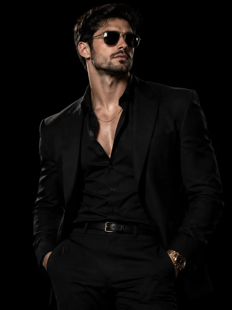 High Fashion Editorial Man in Black Suit