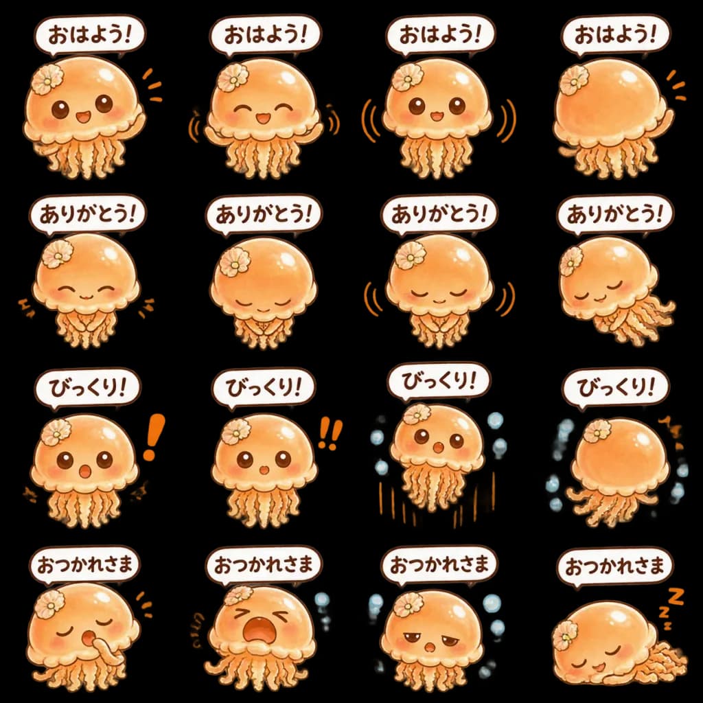 Kawaii Jellyfish Mascot Sticker Sheet
