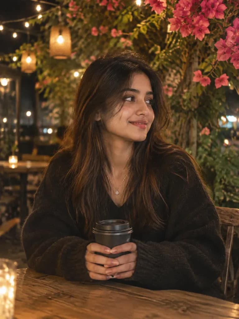 夜カフェの自然体ポートレート
