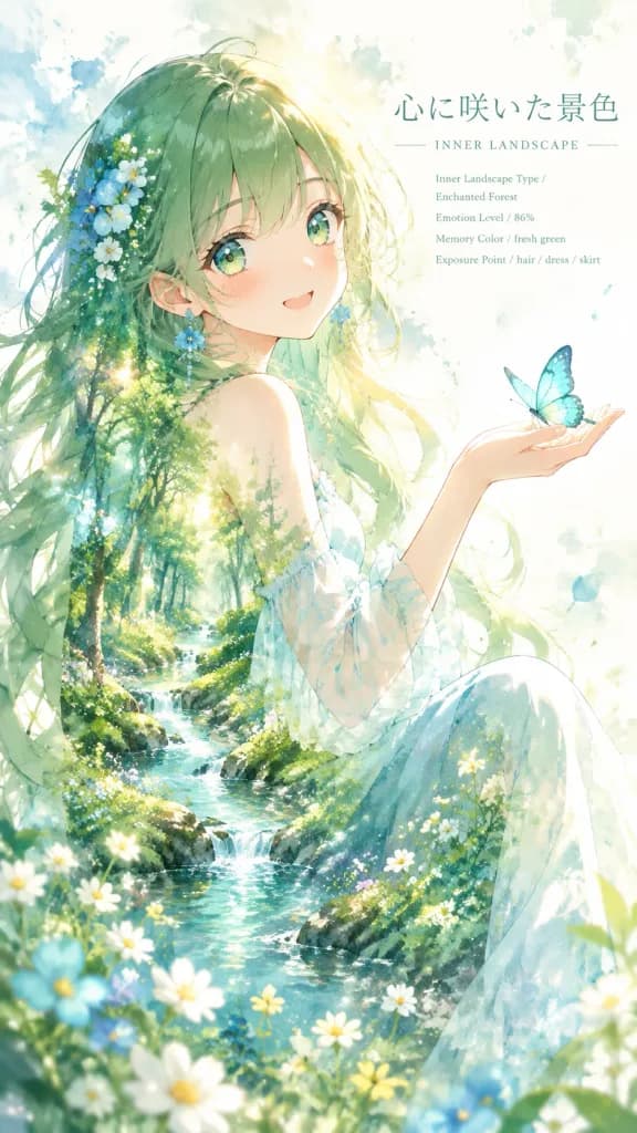 アニメ少女の心象風景 二重露光イラスト