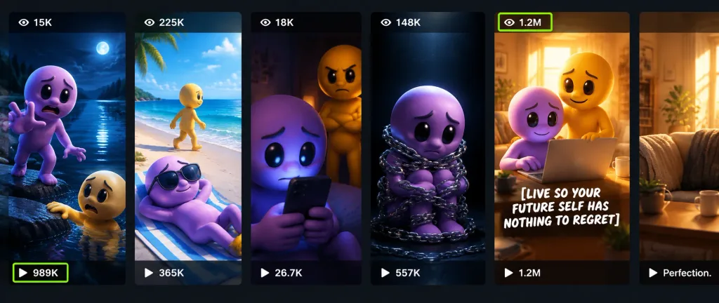 Viral 3D Mascot Reel Grid Analytics