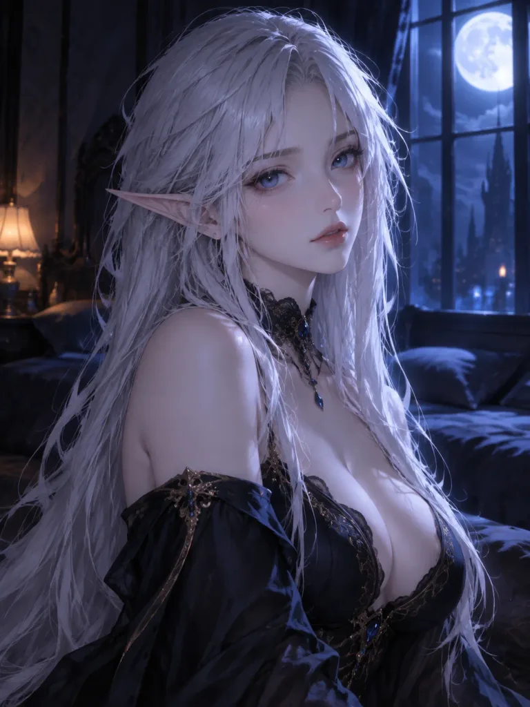 Moonlit Gothic Elf Anime Portrait