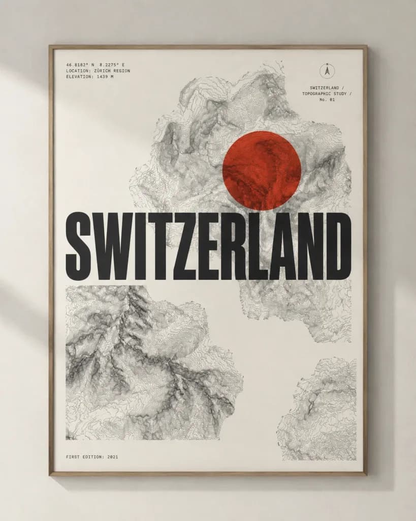 Swiss Style Topographic Country Poster
