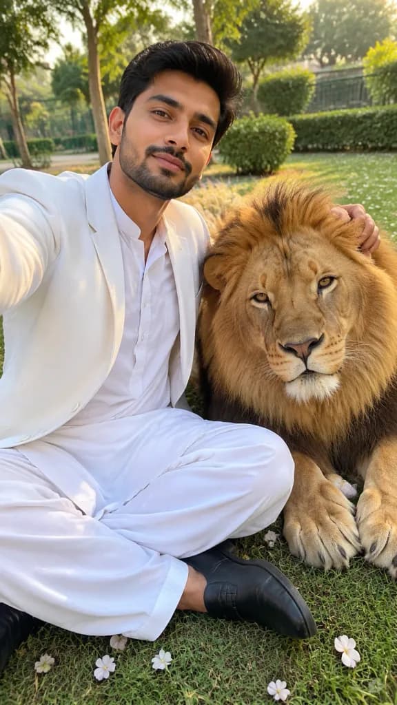 South Asian Man Selfie with Lion