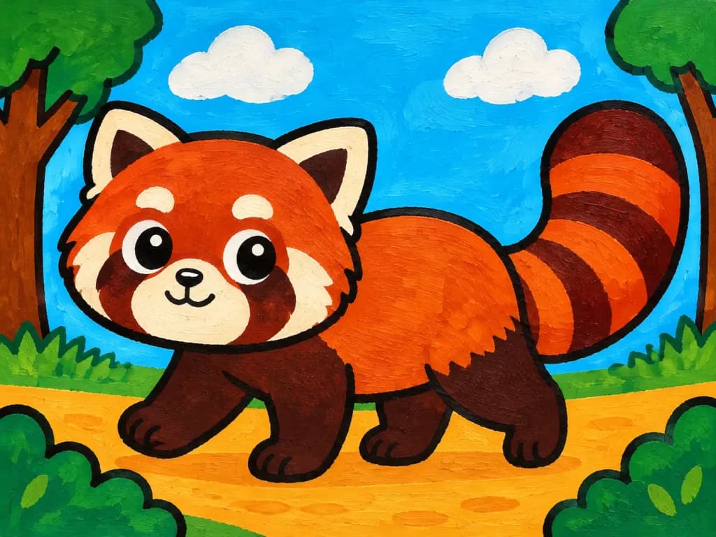 森のカートゥーンレッサーパンダのイラスト