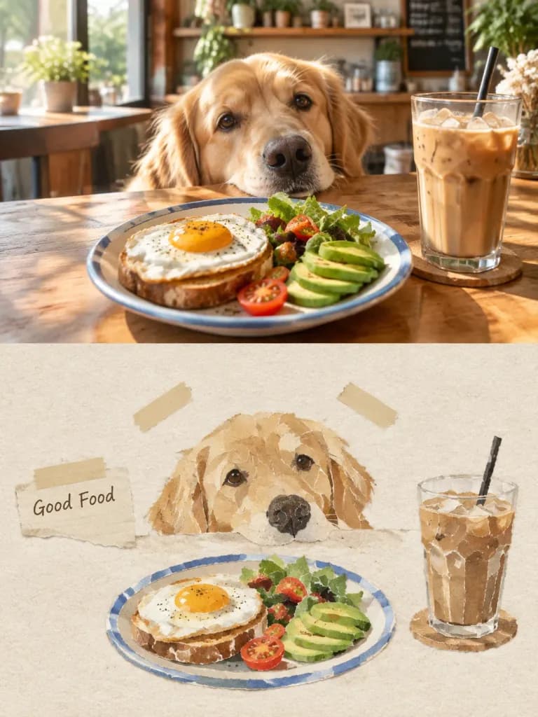 犬のカフェ マステ風コラージュ