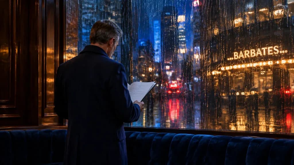 Man Reading by a Rainy City Window