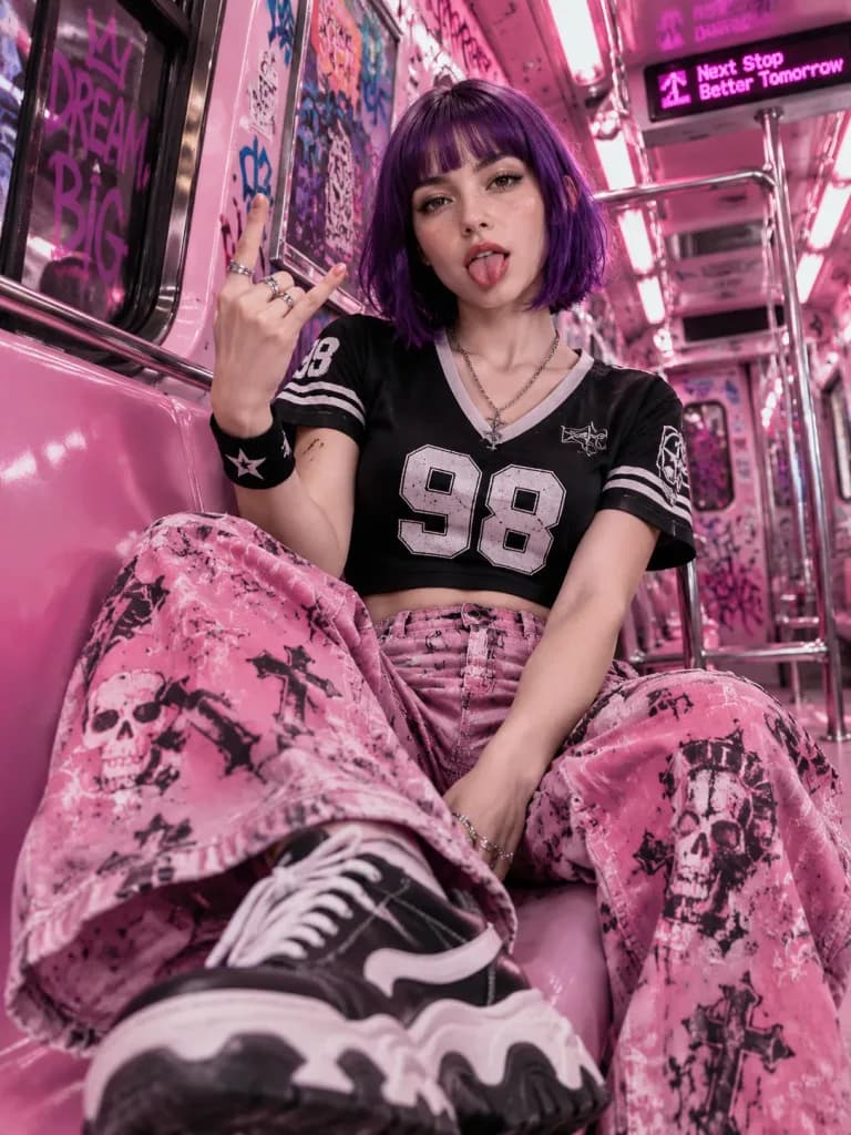 Y2K 핑크 지하철 패션 화보