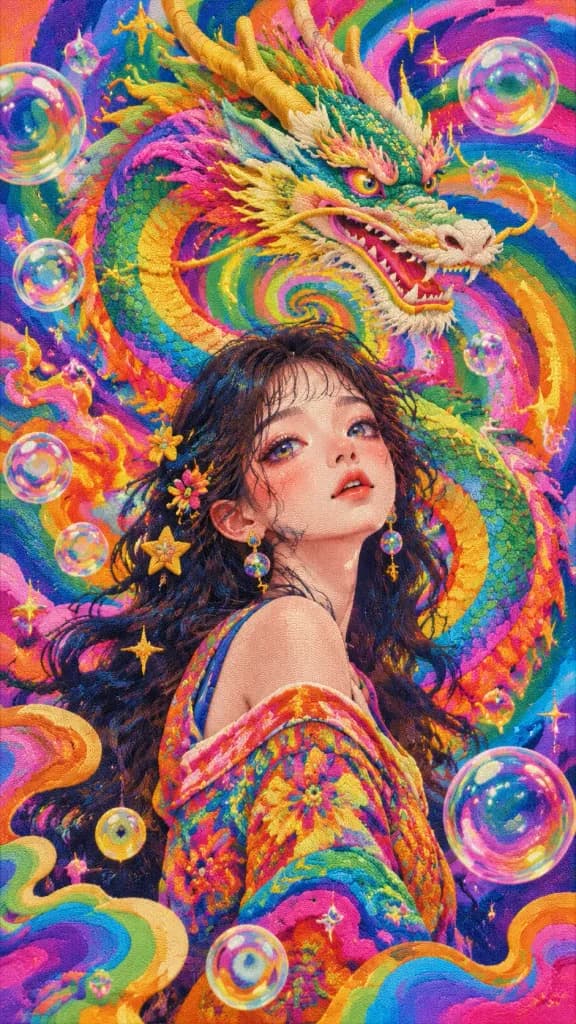 사이키델릭 드래곤 자수 태피스트리 아트