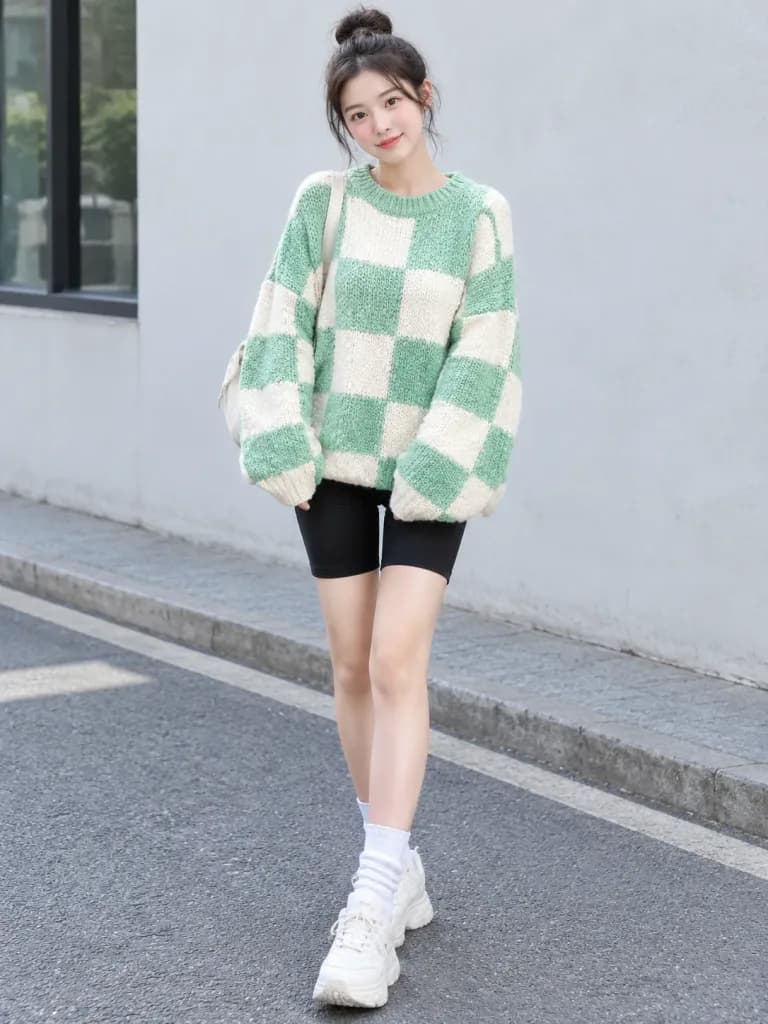 Mint Green Crochet Sweater Streetwear Outfit