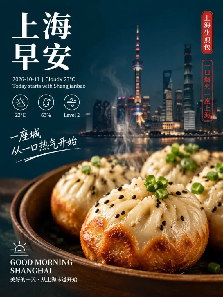 Shanghai Morning Shengjianbao Food Poster