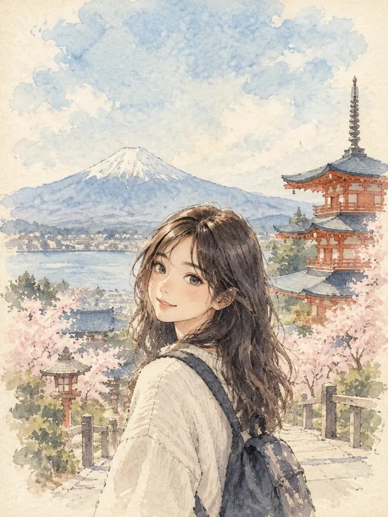 일본 여행 일기 수채화 일러스트