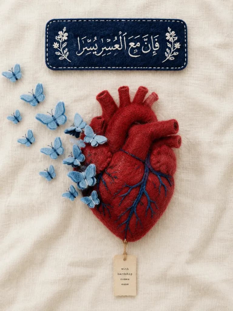 Felt Anatomical Heart With Embroidered Arabic Plaque