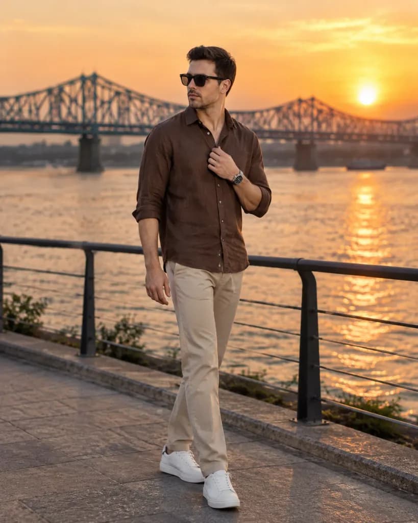 Golden Hour Riverside Promenade Portrait