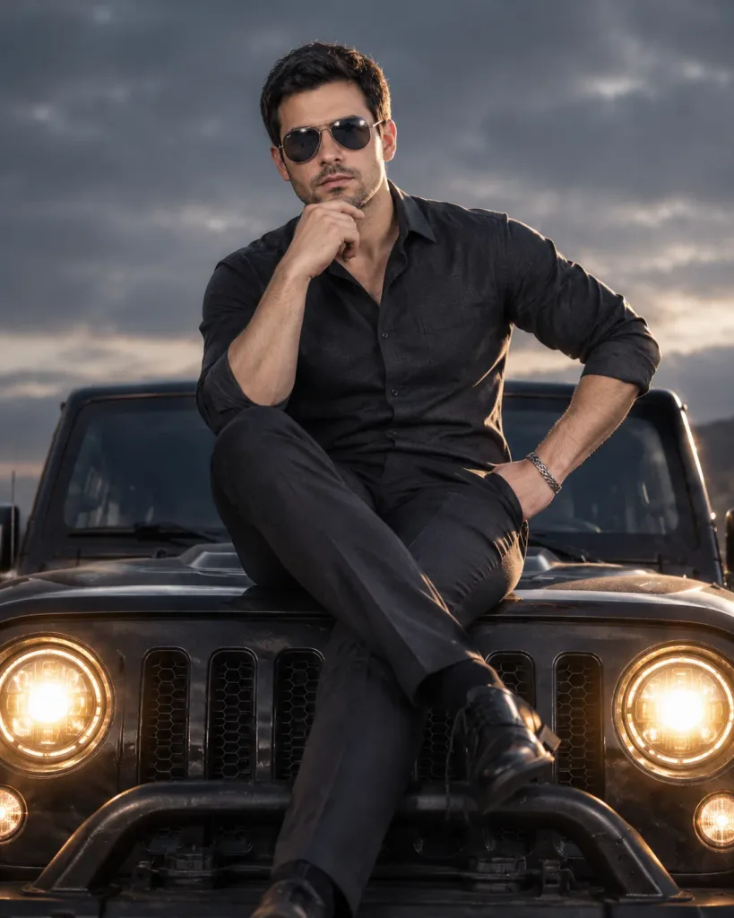 Cinematic Portrait on Jeep Hood
