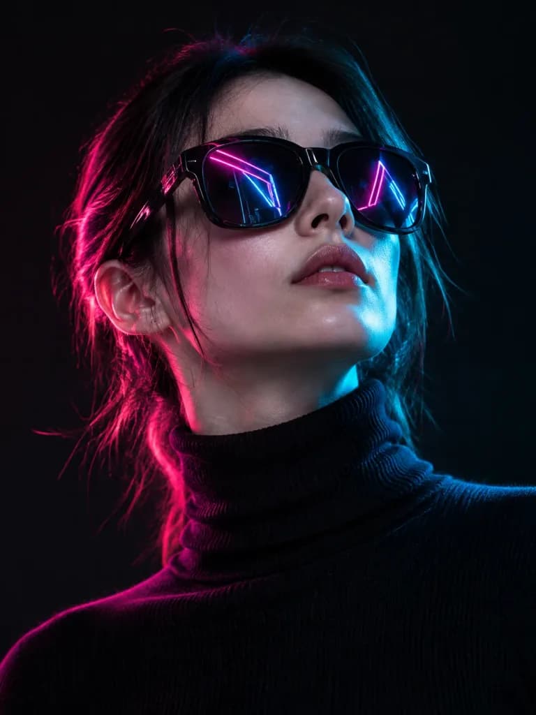 Cyberpunk Neon Sunglasses Studio Portrait