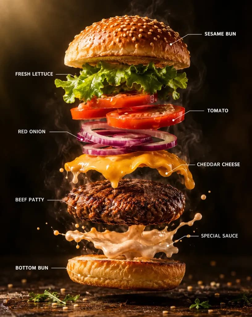 Exploded Gourmet Food Advertising Shot