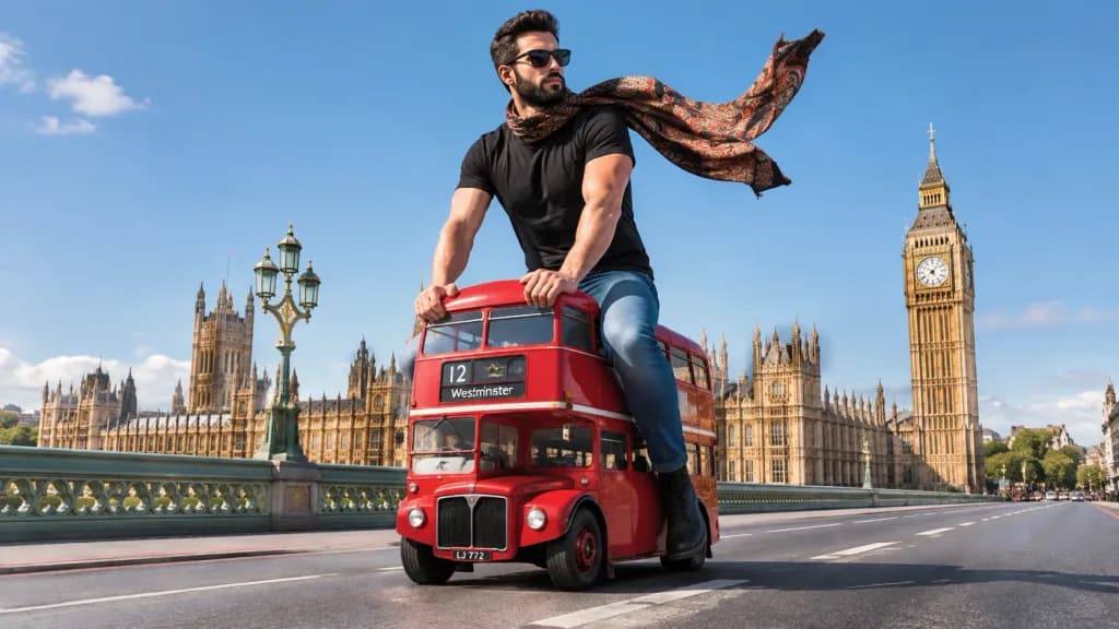 Gigante Montando Autobús de Londres Miniatura