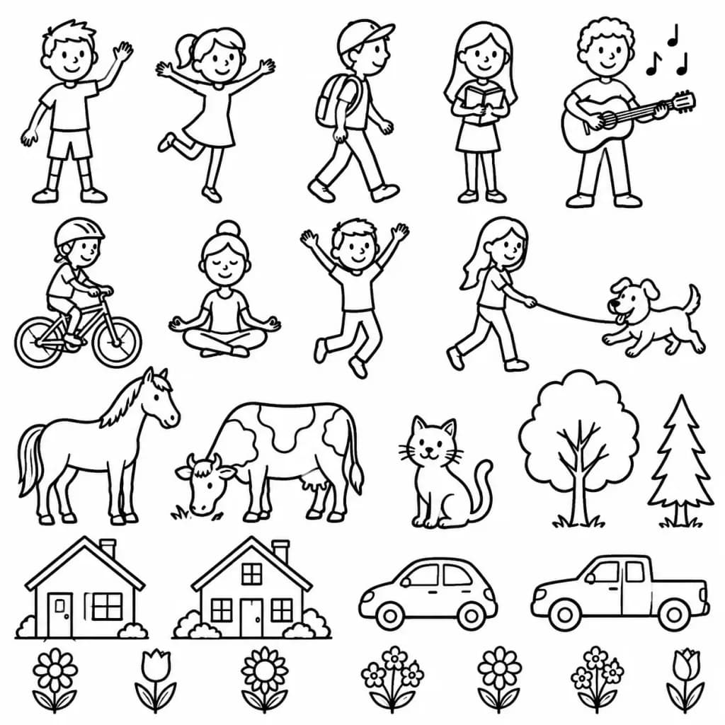 Simple Stick Figure Coloring Clipart Sheet