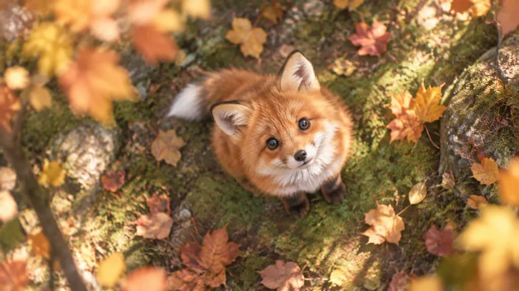 Baby Red Fox from Bird's-Eye View