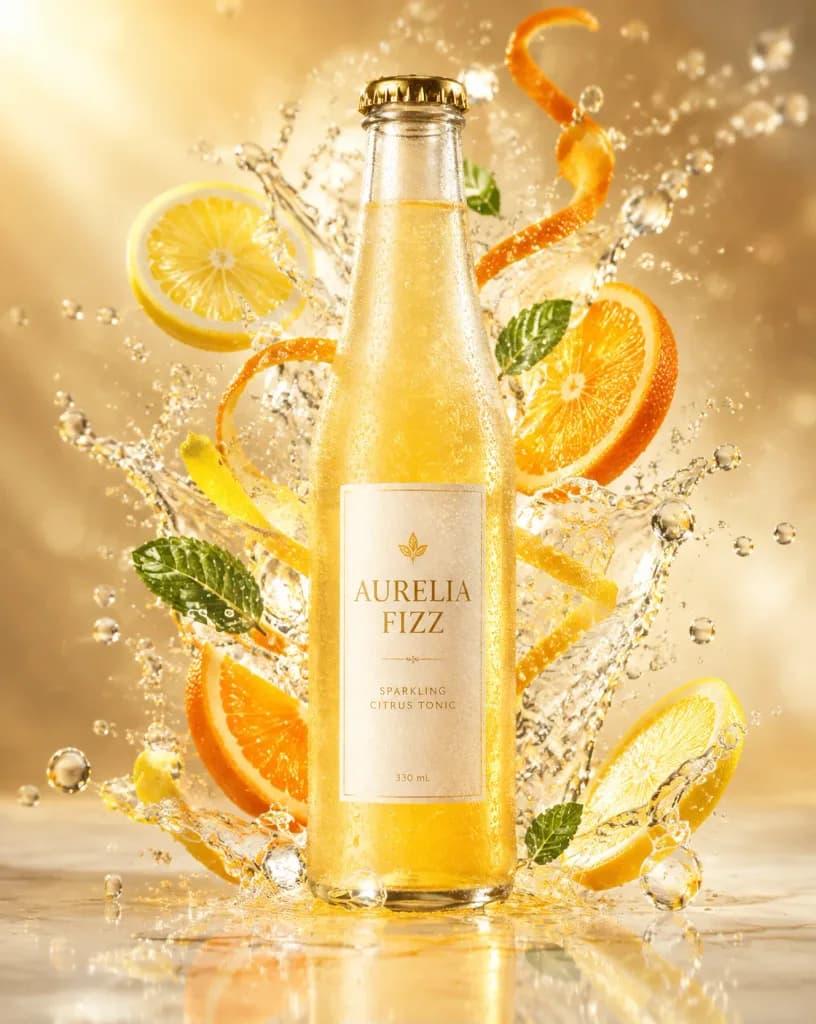 Sparkling Citrus Bottle Splash Photography
