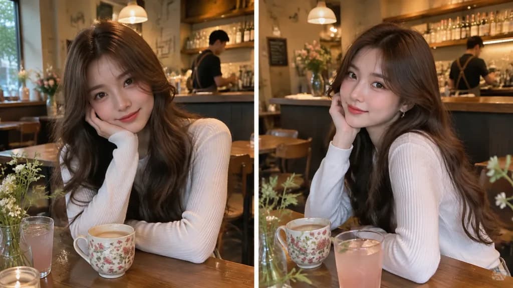 아늑한 카페 투 패널 인물 사진