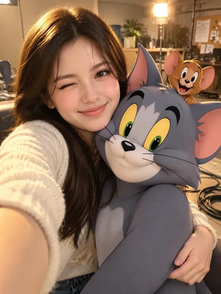 アニメキャラの猫を抱きしめるPOV自撮り