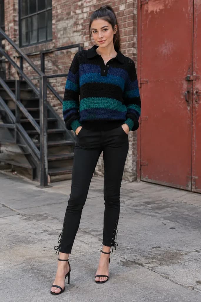 Ritratto Moda Street Style con Maglieria Industriale