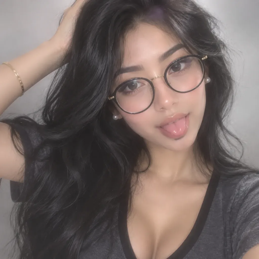 안경을 쓴 몽환적이고 장난스러운 셀카