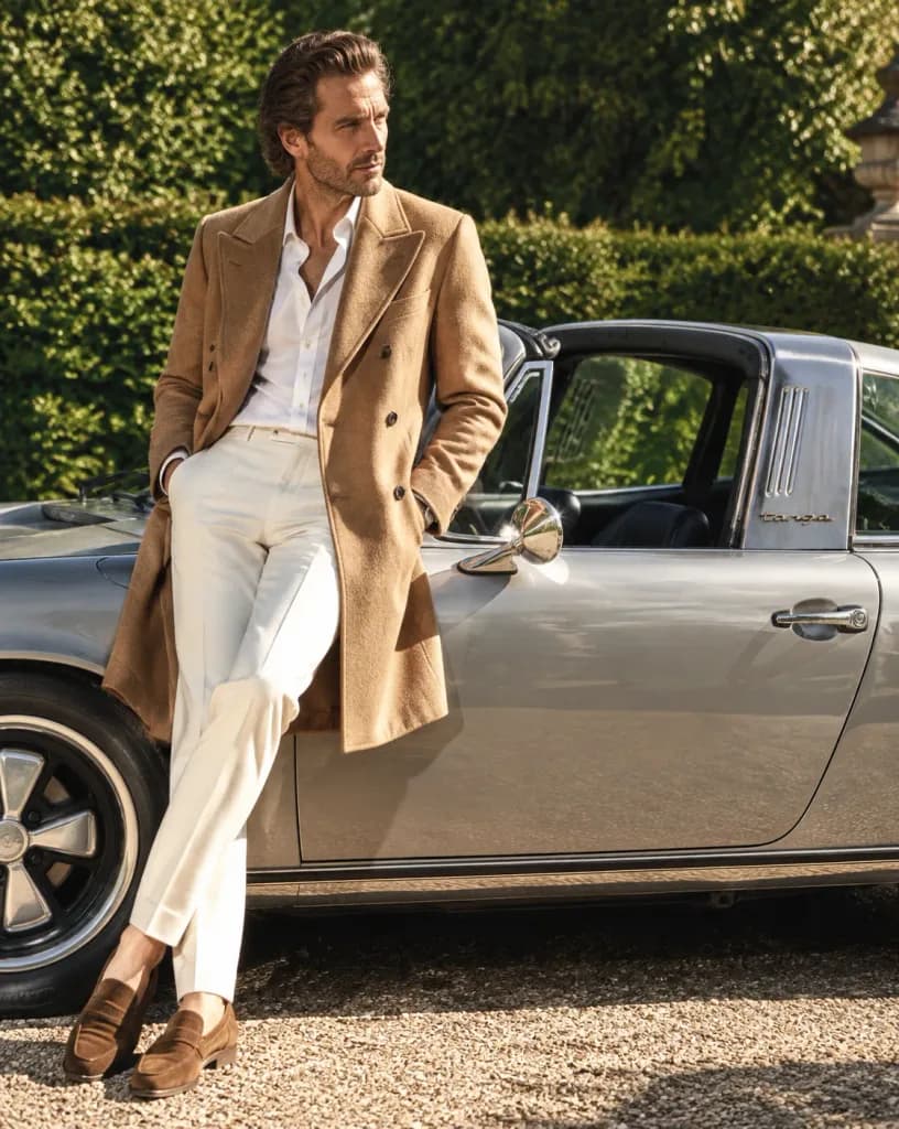 Editorial Man Beside Vintage Porsche Targa