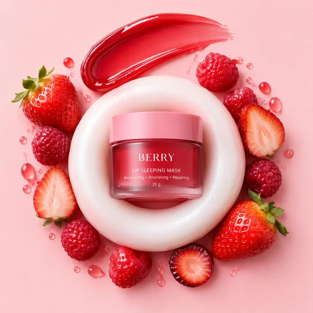 Minimalist Berry Lip Mask Product Flat Lay