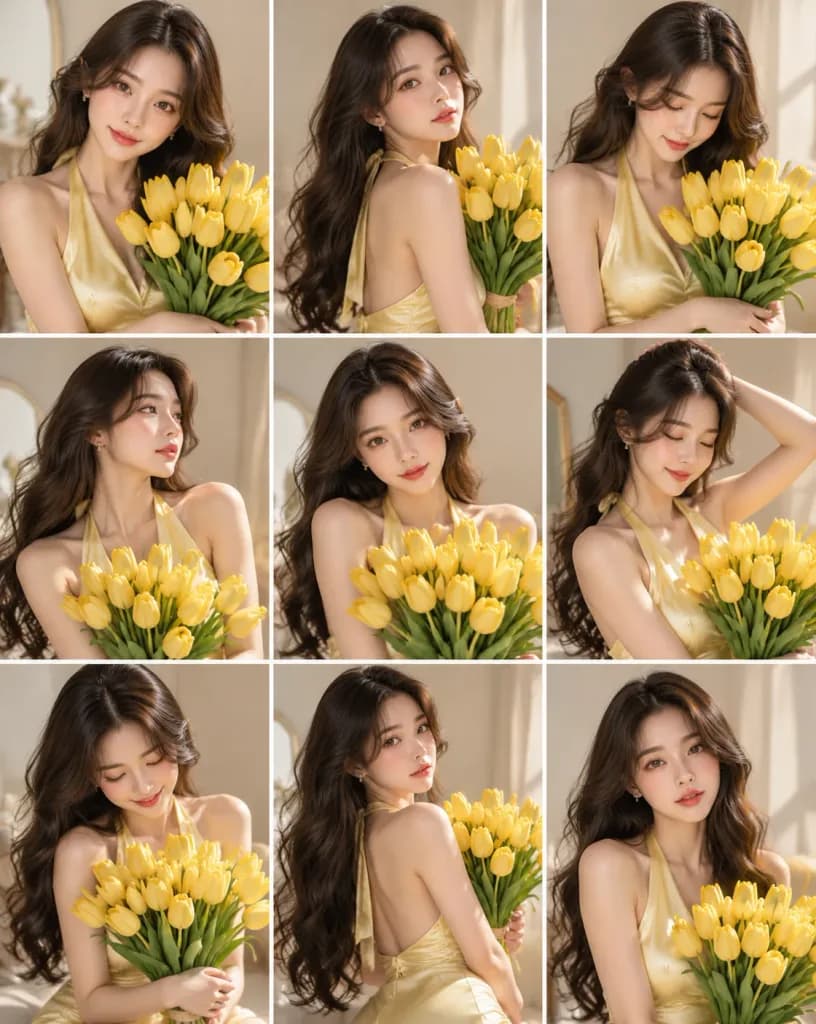 Editorial 3x3 Portrait Grid in Yellow Satin