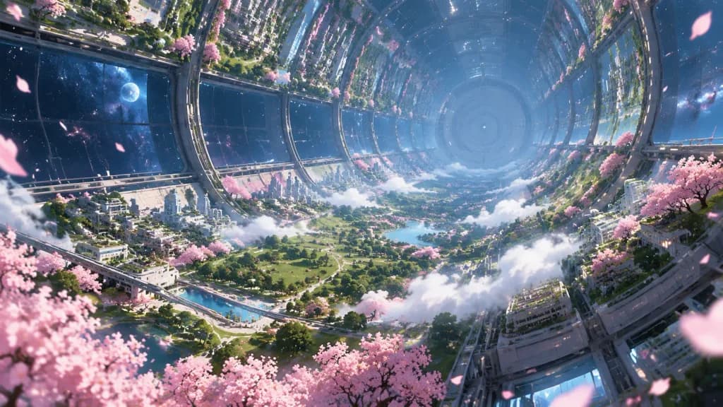 Cherry Blossom Space Colony Interior