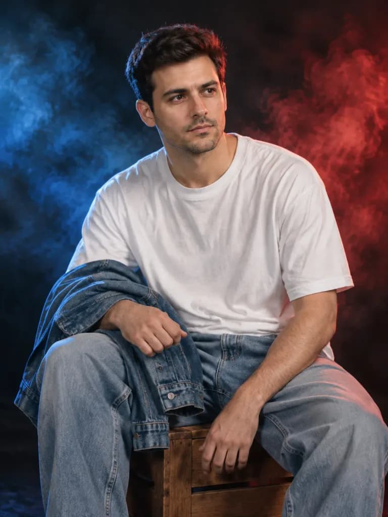 Cinematic Studio Portrait with Dual-Tone Smoke