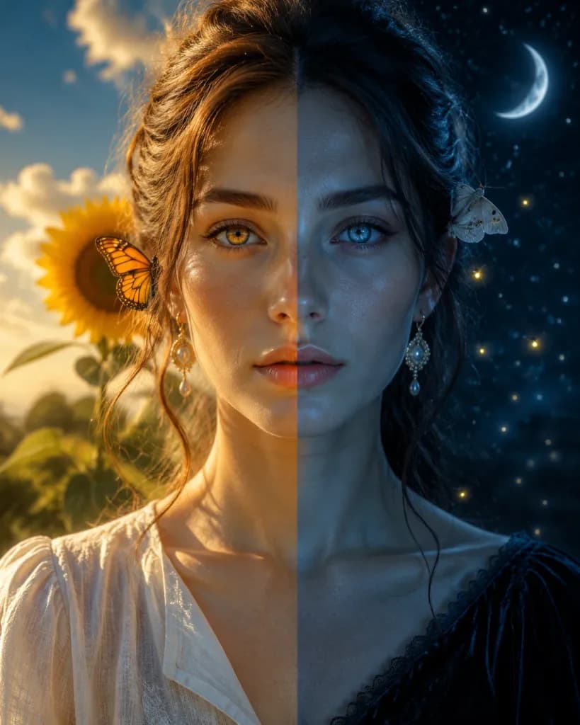 Day and Night Split Portrait