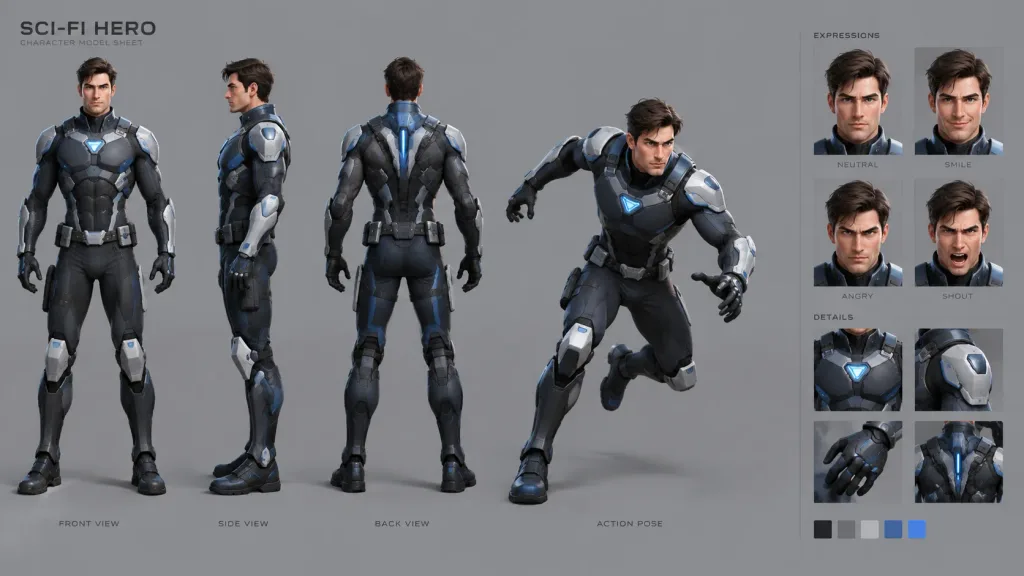 Multi-Angle Character Turnaround Sheet