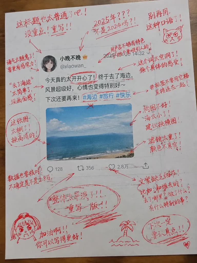 紅筆批註的列印推文