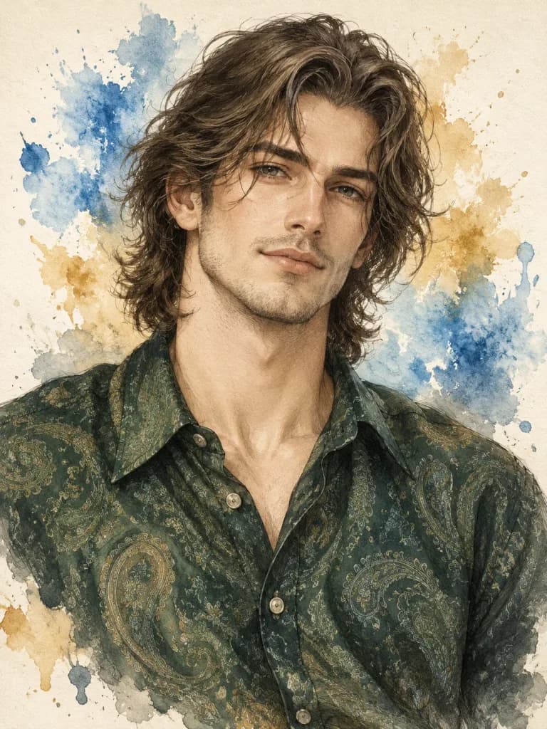 Watercolor and Ink Line Art Portrait