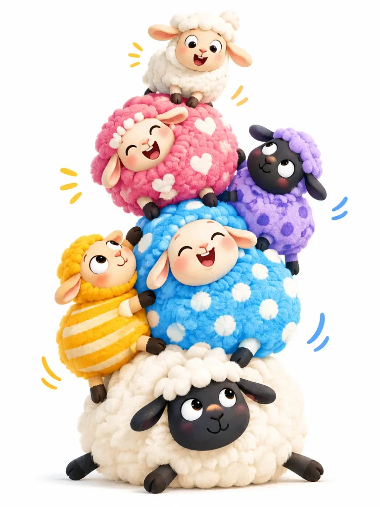 積み重なった羊のピラミッドイラスト