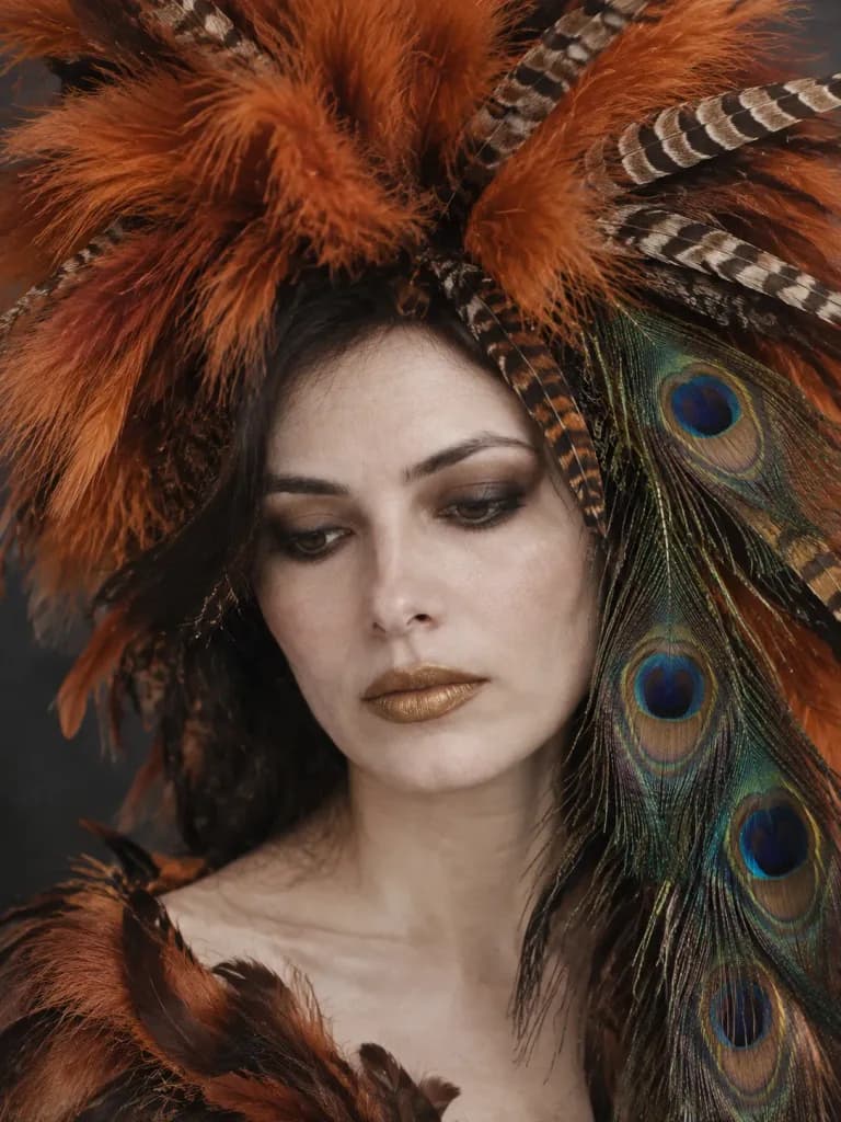 Avant-Garde Feather Headdress Portrait