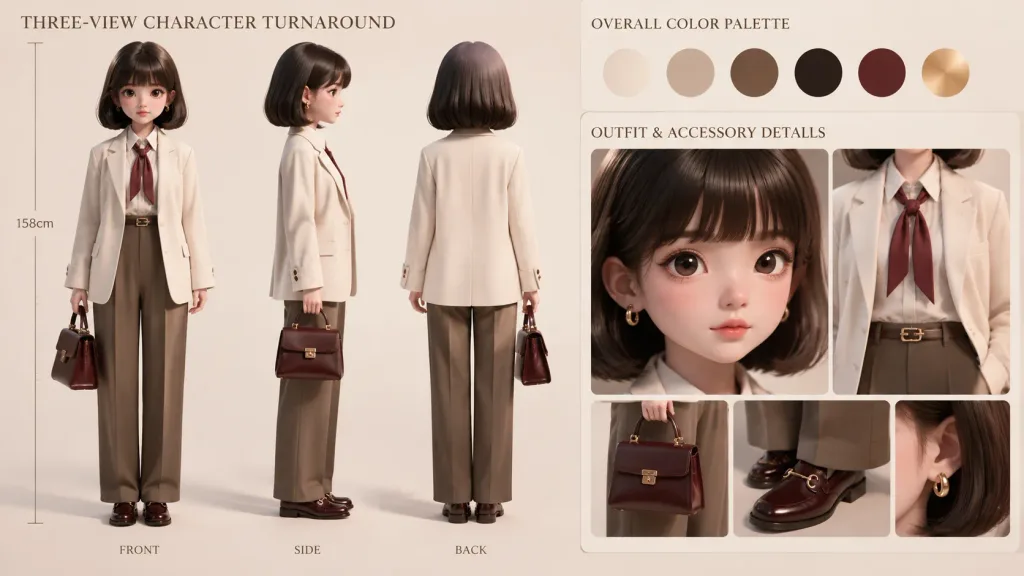 3D Female Character Concept Turnaround Sheet