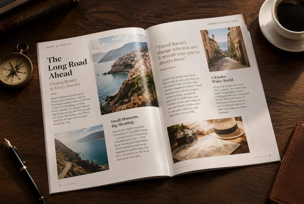 Glossy Magazine Article Desk Spread