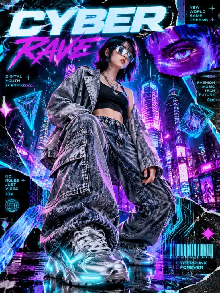 Y2K Cyberpunk Rave Poster