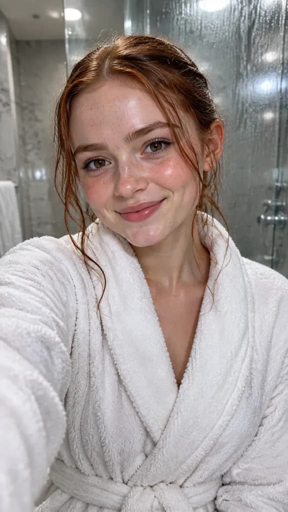 Fresh Bathroom Robe Selfie Portrait