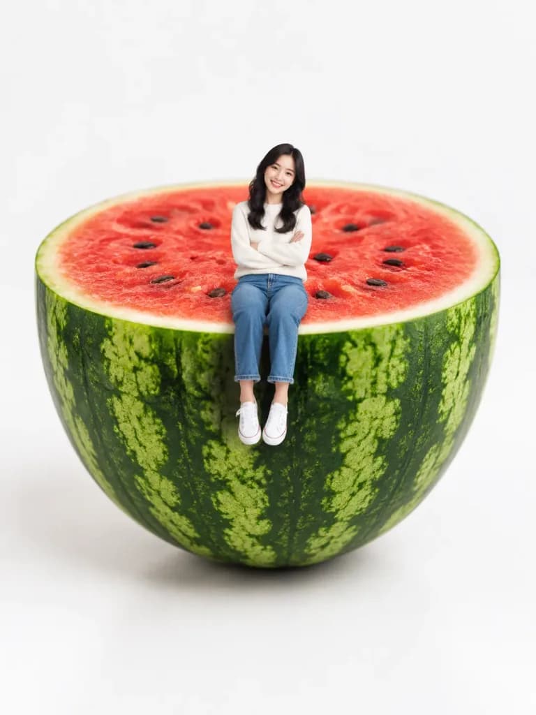 Miniature Person on Cut Watermelon