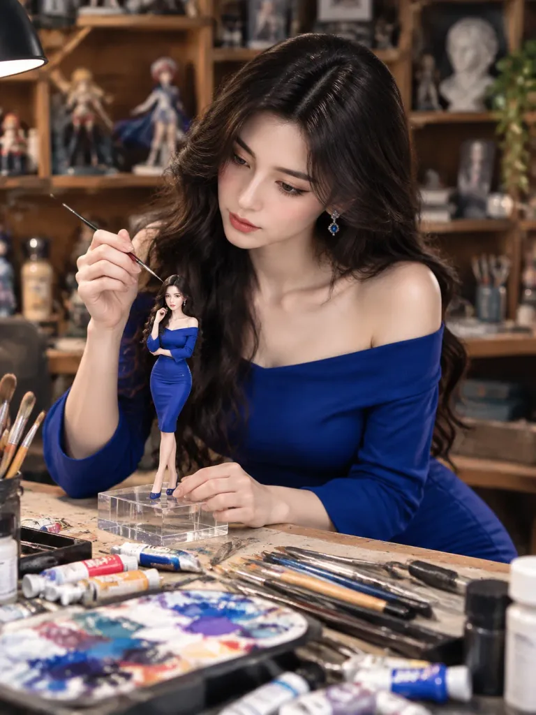 Artist Painting Miniature Clone of Herself