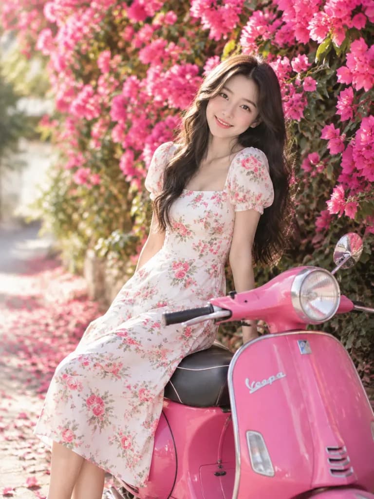 Летний Портрет на Vespa с Бугенвиллеей