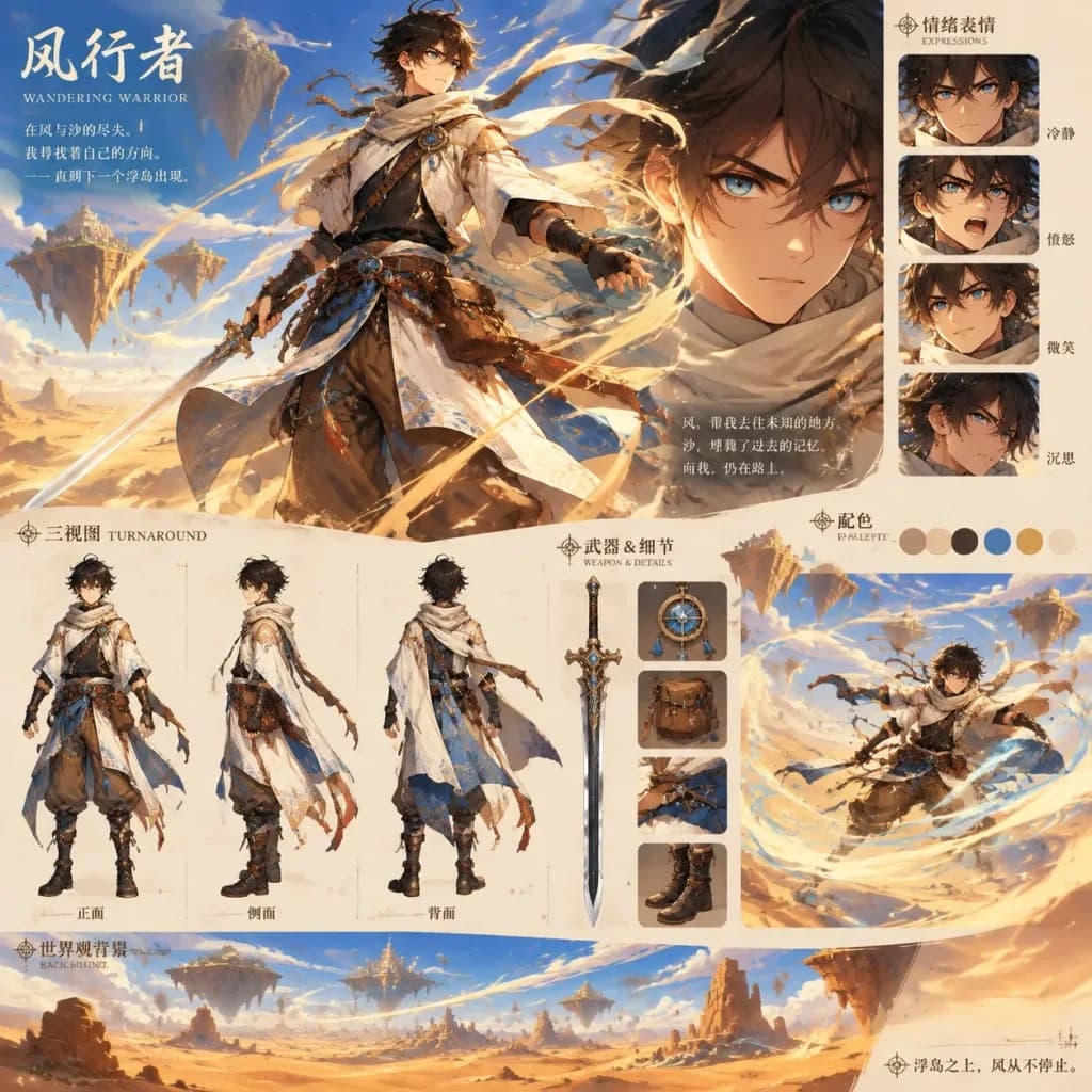 Anime Fantasy Character Concept Sheet